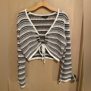 Striped Knit Cropped Tie-Front Cardigan